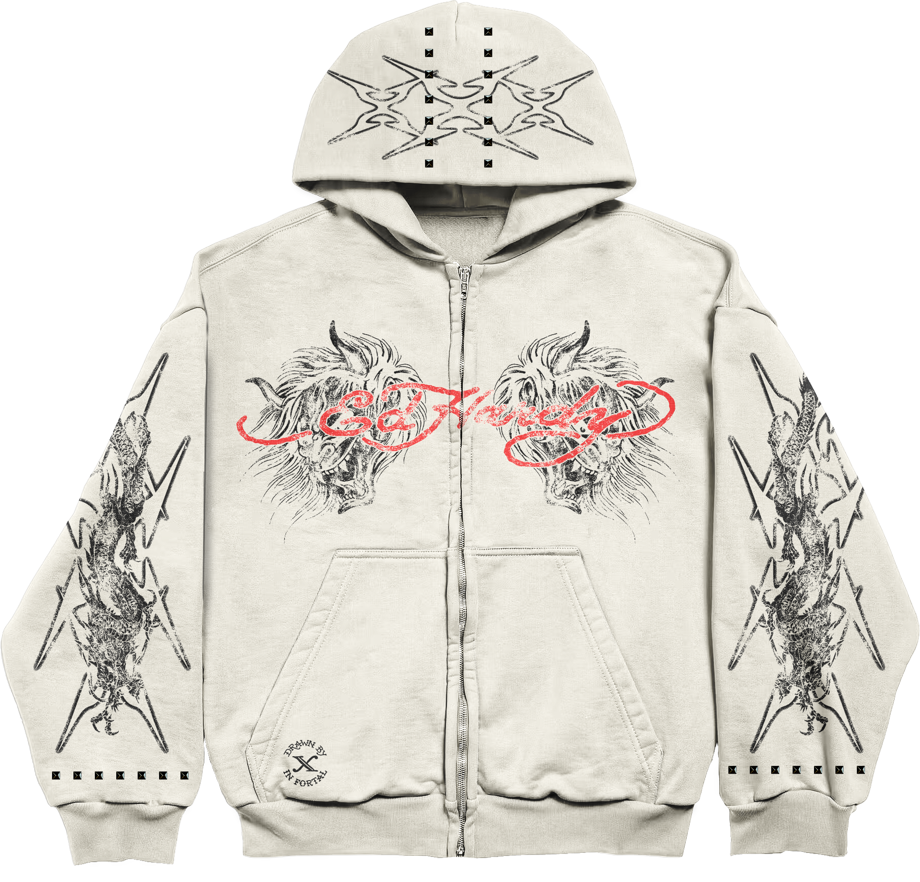 Blusa de Moletom com Zíper Off White Ed Hardy x Matuê II