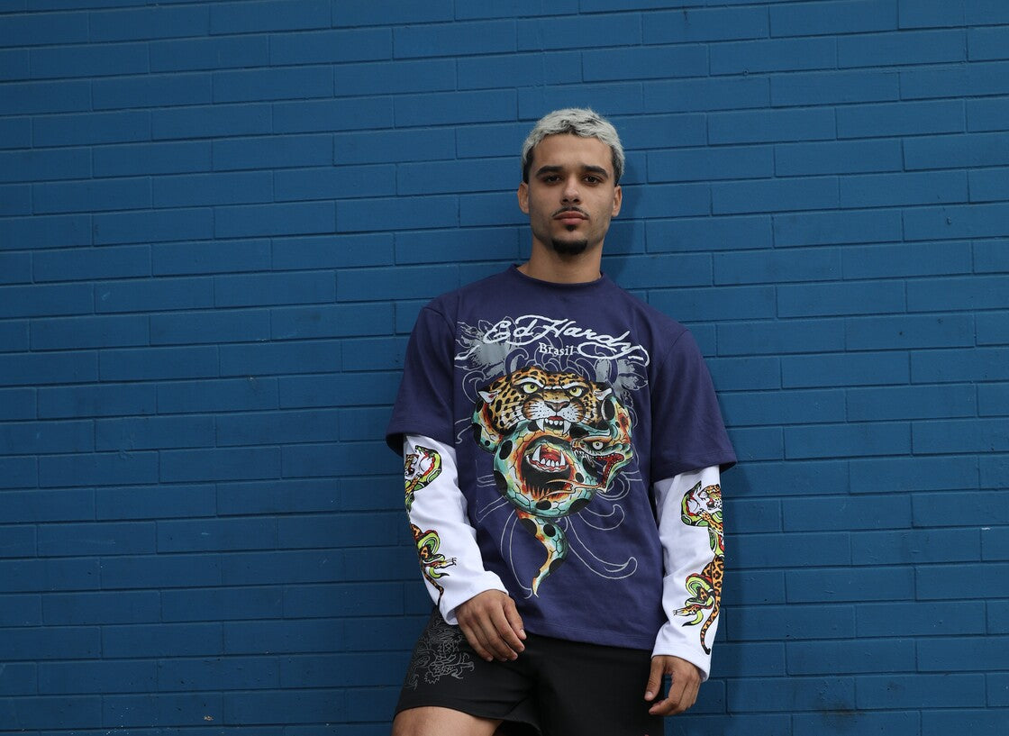 Camiseta Manga Longa Azul "Onça" DROP BRASIL