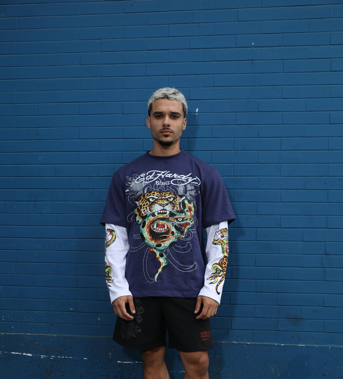 Camiseta Manga Longa Azul "Onça" DROP BRASIL