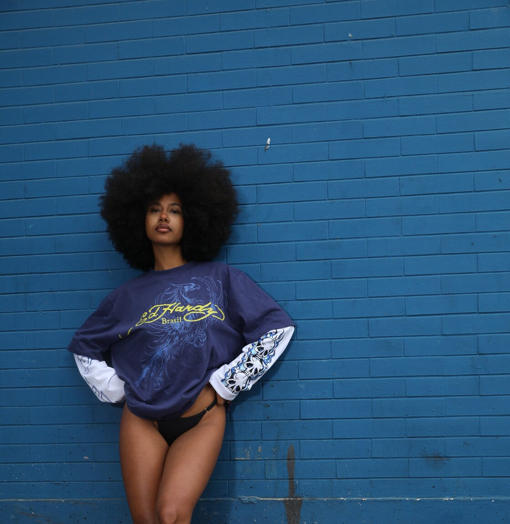 Camiseta Manga Longa Azul "Phoenix" DROP BRASIL