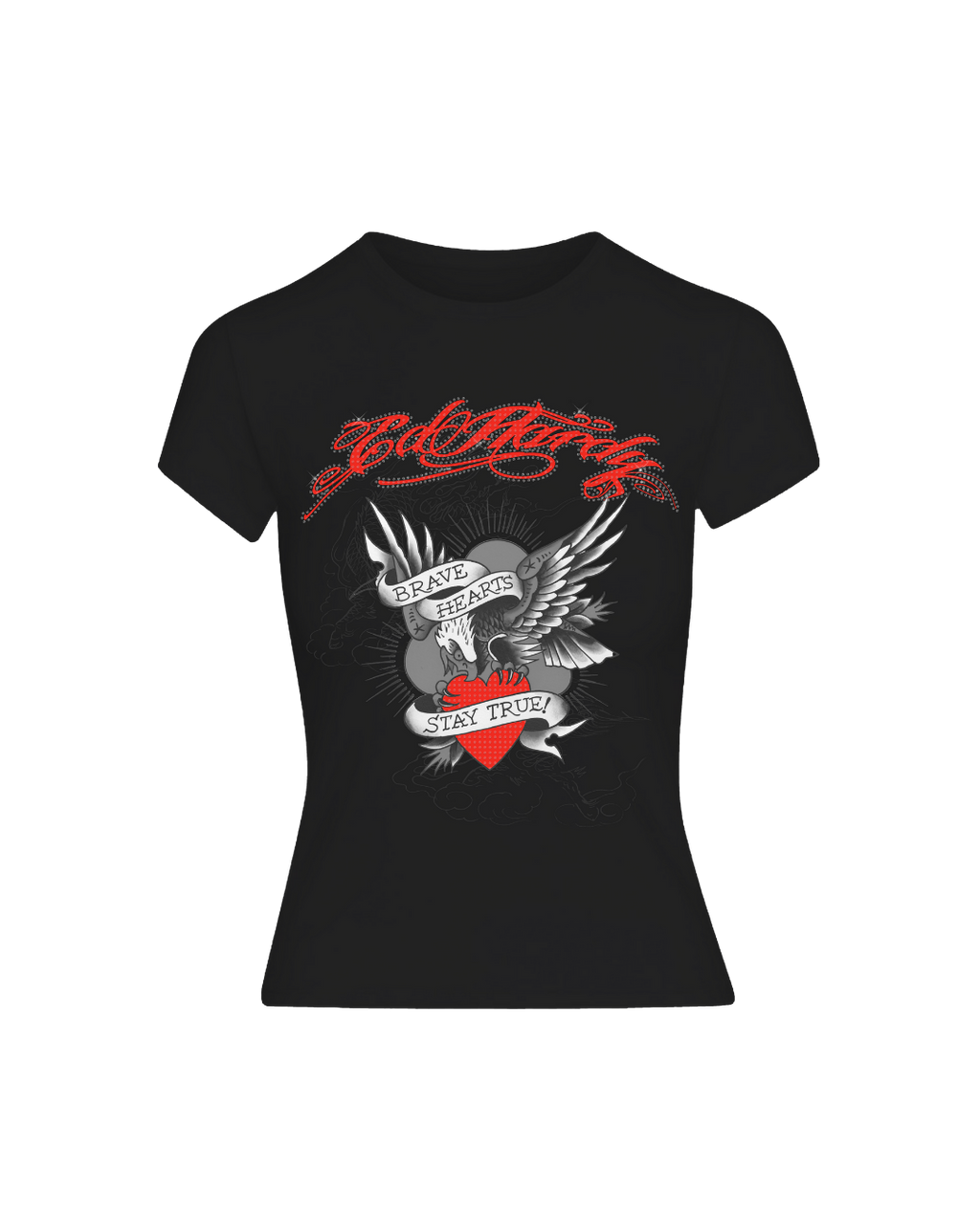 Baby Tee Preta "Brave Hearts"