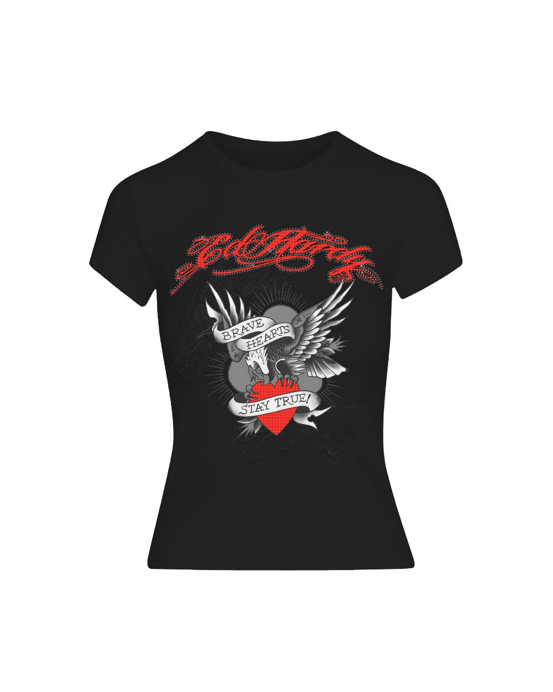 Baby Tee Preta "Brave Hearts"
