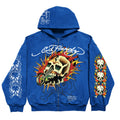 Blusa de Moletom com Capuz "Flaming Skull" Azul