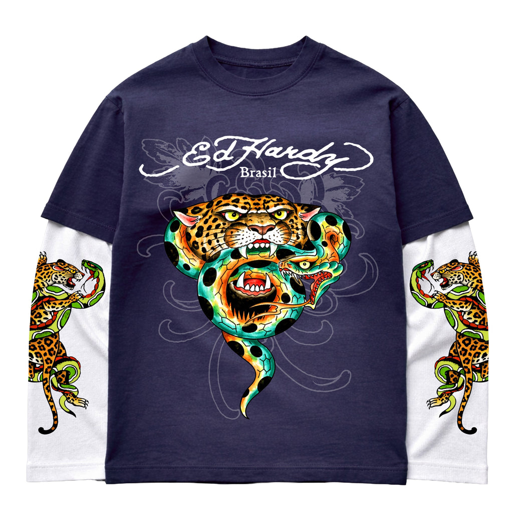 Camiseta Manga Longa Azul "Onça" DROP BRASIL