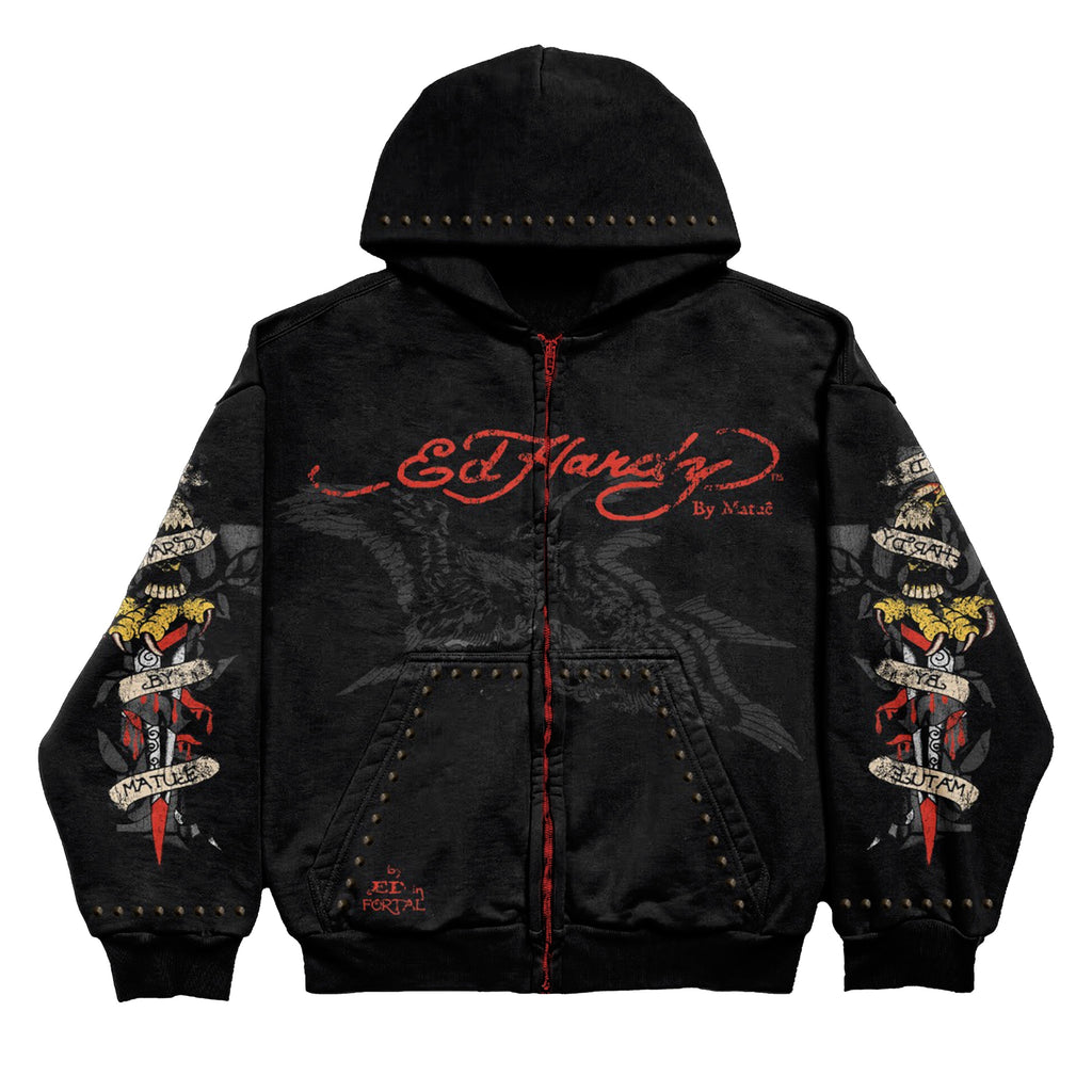 Moletom Zip Up Preto "By Matuê" Ed Hardy x Matuê