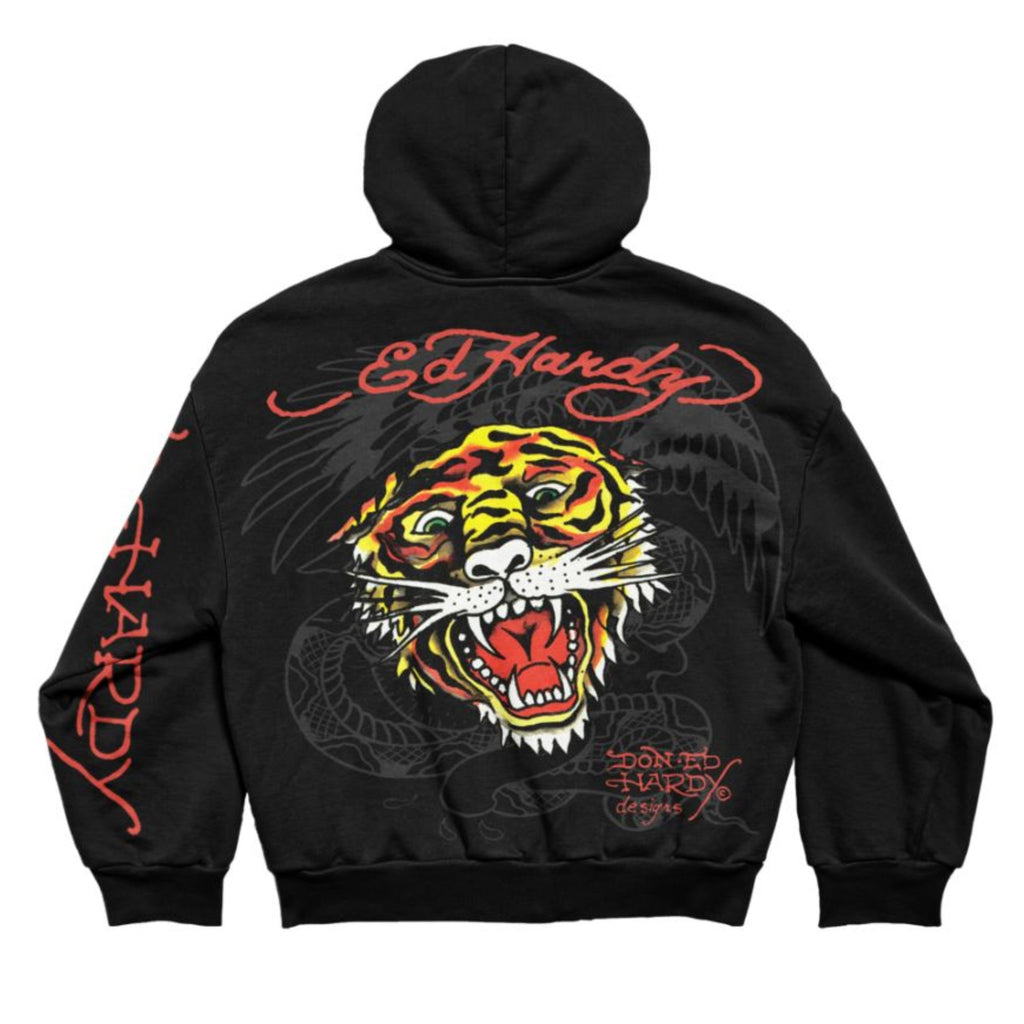 Blusa de Moletom com Capuz Preto "Classic Tiger"