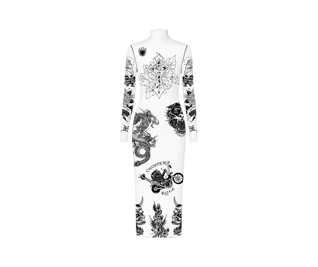 Vestido de Tule Branco "Tattooed Skin" Ed Hardy x Matuê