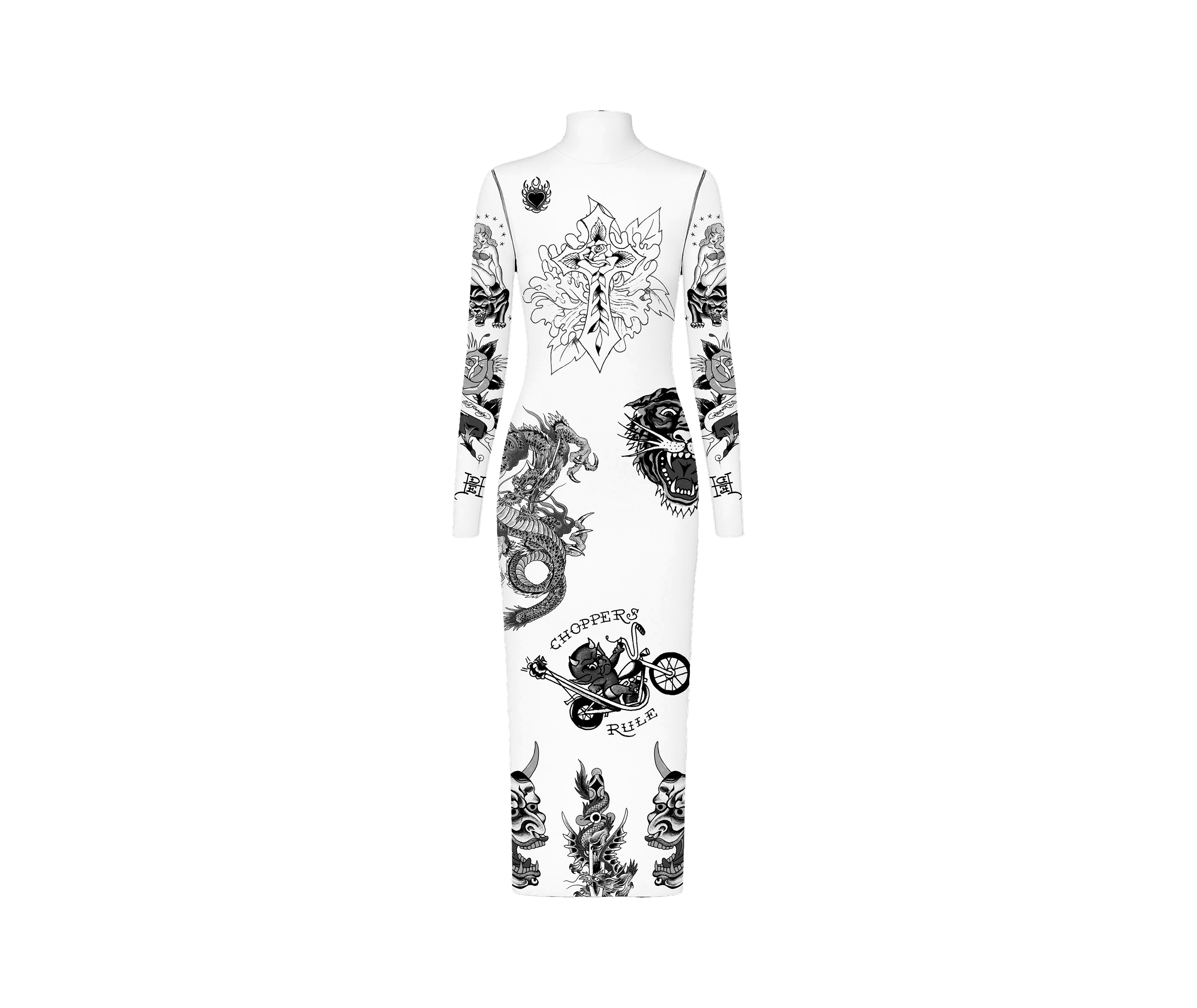 Vestido de Tule Branco "Tattooed Skin" Ed Hardy x Matuê