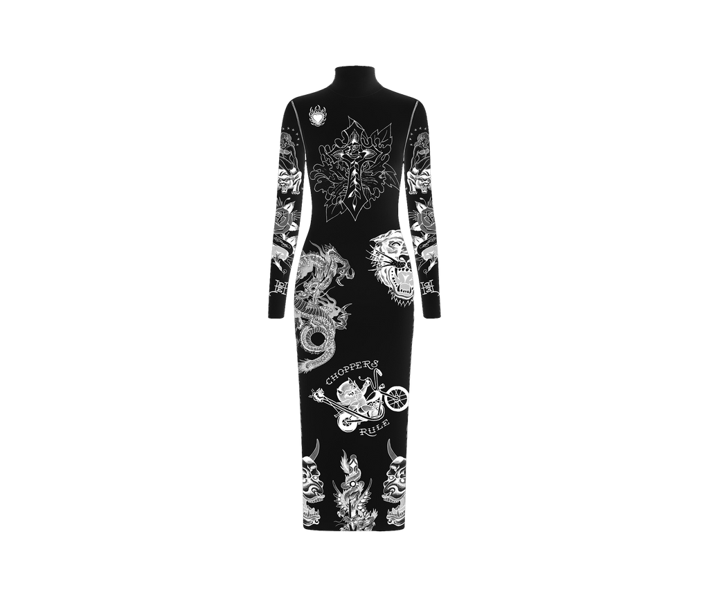 Vestido de Tule Preto "Tattooed Skin" Ed Hardy x Matuê