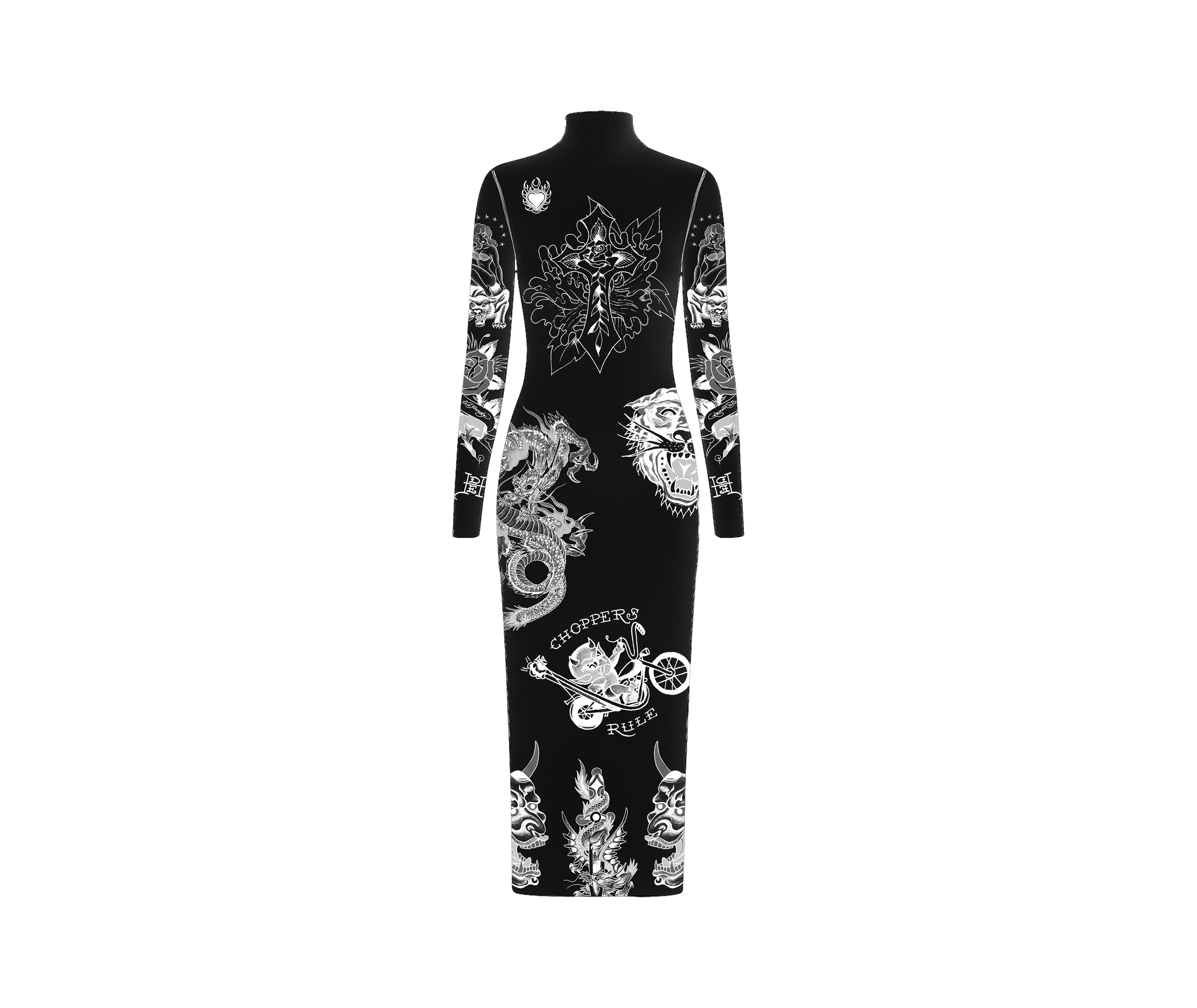 Vestido de Tule Preto "Tattooed Skin" Ed Hardy x Matuê